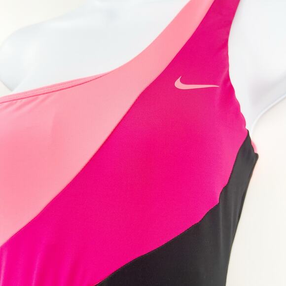 Nike Womens Beach Surf Colorblock Asymmetrical Neck One Shoulder Swimsuit Size M - Picture 2 of 6